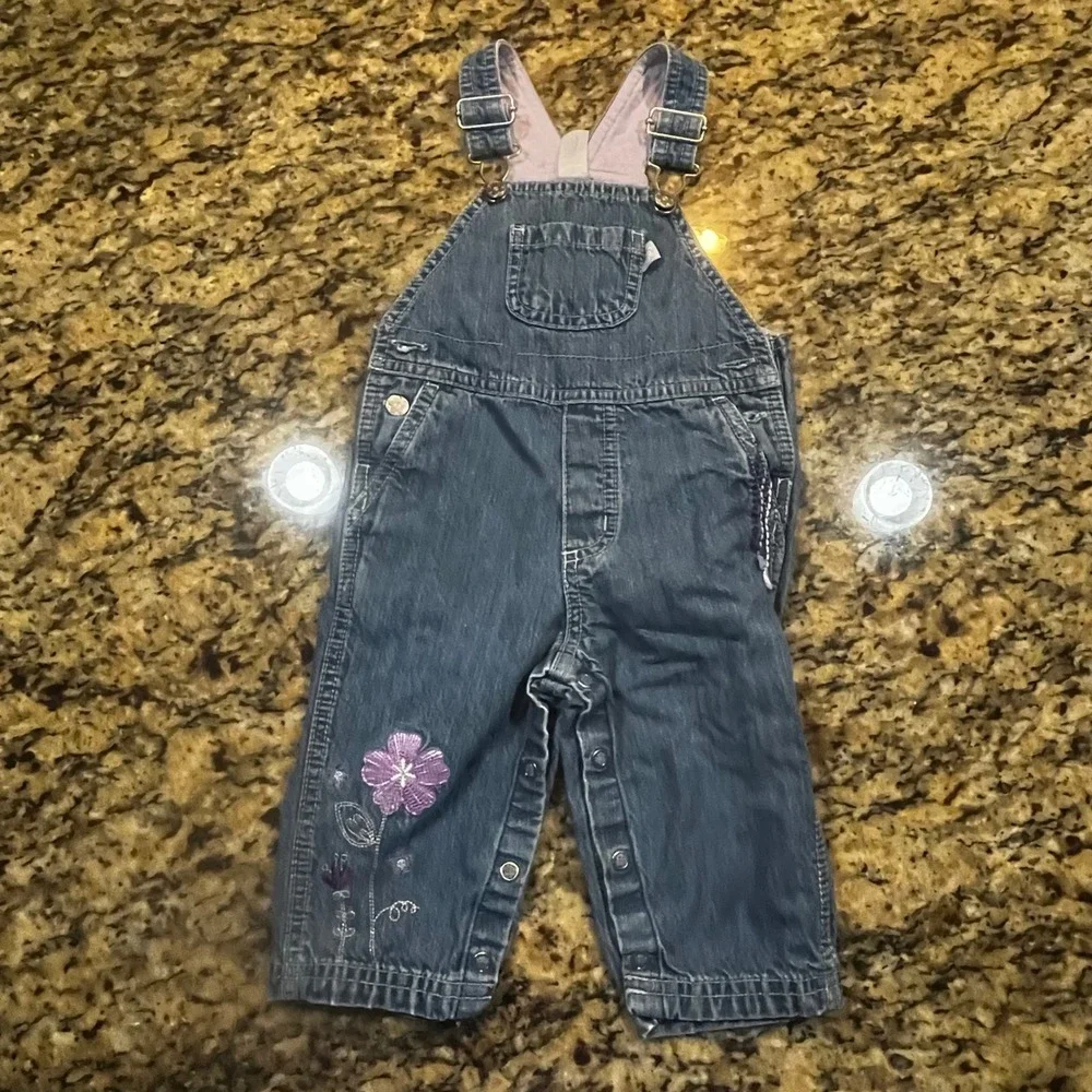 Carters Baby‎ Girls Denim Overalls Floral Embroidery Purple Corduroy Pocket 9M
